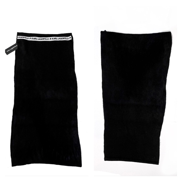 NWT Karl Lagerfeld Black Knit Name Logo Band Infinity Scarf - Picture 6 of 14